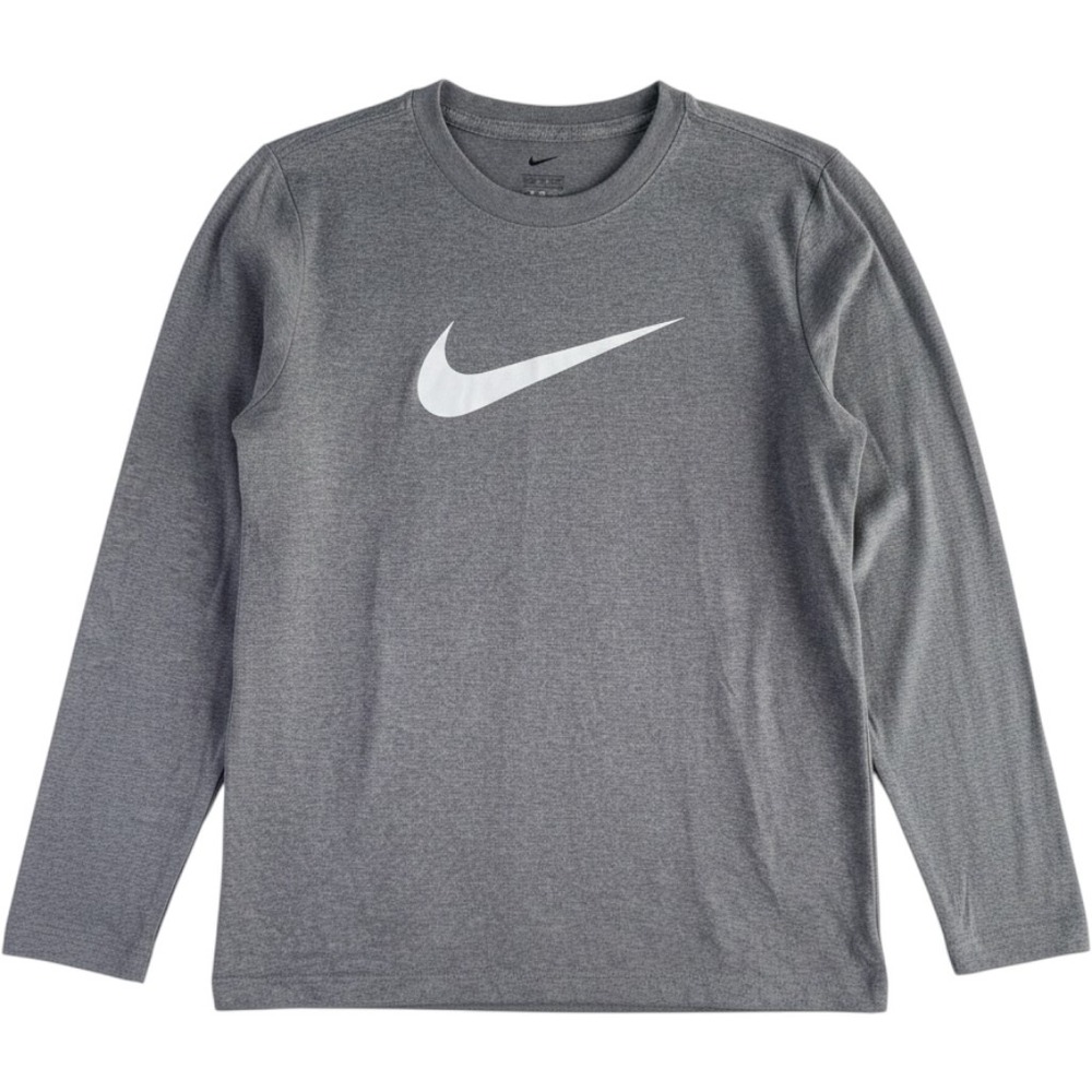 Nike Kids Gray Dri-FIT Long Sleeve Swoosh Graphic Athletic T-Shirt Large L